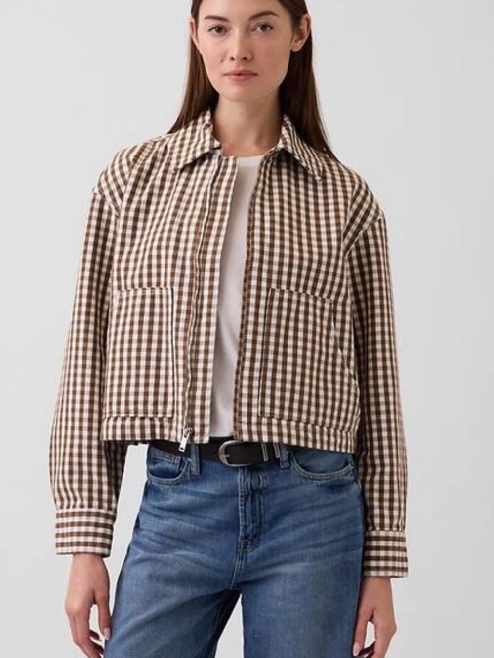 Gap Relaxed Cropped Canvas Gingham Bar Jacket Coat Ranch Fall Back To School L